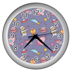 Outer-space-seamless-background Wall Clock (silver) by Salman4z