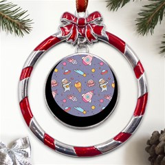 Outer-space-seamless-background Metal Red Ribbon Round Ornament