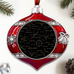 Abstract-math Pattern Metal Snowflake And Bell Red Ornament