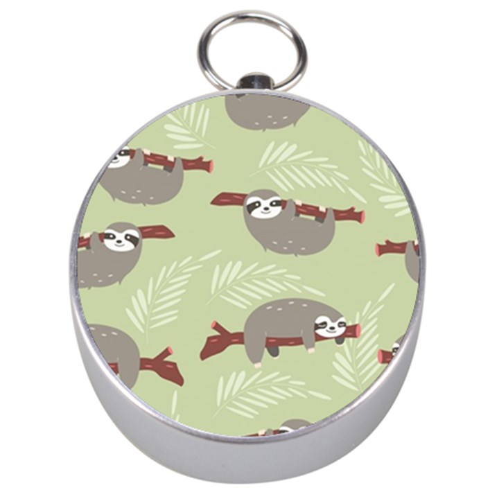 Sloths-pattern-design Silver Compasses