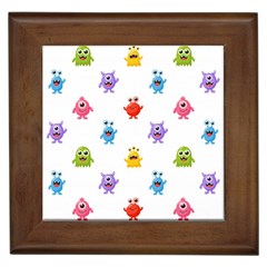 Seamless-pattern-cute-funny-monster-cartoon-isolated-white-background Framed Tile by Salman4z