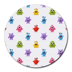 Seamless-pattern-cute-funny-monster-cartoon-isolated-white-background Round Mousepad by Salman4z