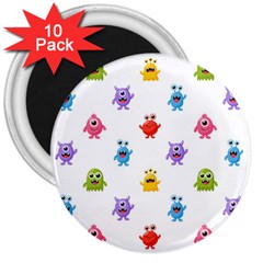 Seamless-pattern-cute-funny-monster-cartoon-isolated-white-background 3  Magnets (10 Pack)  by Salman4z