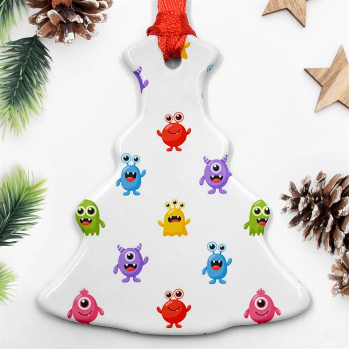 Seamless-pattern-cute-funny-monster-cartoon-isolated-white-background Ornament (Christmas Tree) 