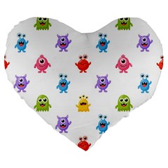 Seamless-pattern-cute-funny-monster-cartoon-isolated-white-background Large 19  Premium Heart Shape Cushions by Salman4z