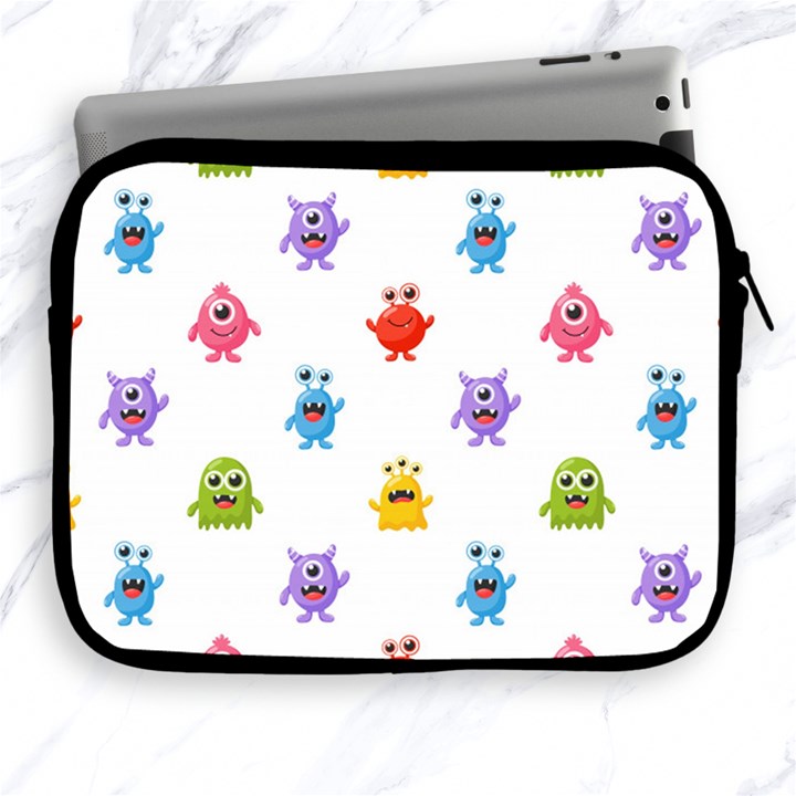 Seamless-pattern-cute-funny-monster-cartoon-isolated-white-background Apple iPad 2/3/4 Zipper Cases