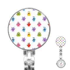 Seamless-pattern-cute-funny-monster-cartoon-isolated-white-background Stainless Steel Nurses Watch by Salman4z