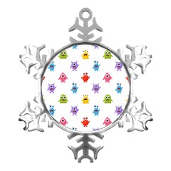 Seamless-pattern-cute-funny-monster-cartoon-isolated-white-background Metal Small Snowflake Ornament by Salman4z