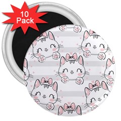 Cat-with-bow-pattern 3  Magnets (10 Pack)  by Salman4z