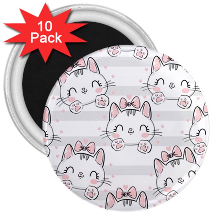 Cat-with-bow-pattern 3  Magnets (10 pack) 