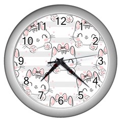 Cat-with-bow-pattern Wall Clock (silver) by Salman4z