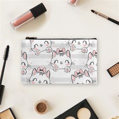 Cat-with-bow-pattern Cosmetic Bag (small) by Salman4z