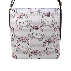 Cat-with-bow-pattern Flap Closure Messenger Bag (l) by Salman4z