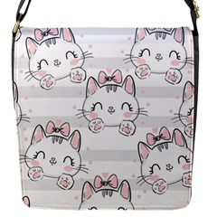 Cat-with-bow-pattern Flap Closure Messenger Bag (s) by Salman4z