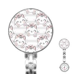 Cat-with-bow-pattern Stainless Steel Nurses Watch by Salman4z