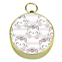 Cat-with-bow-pattern Gold Compasses