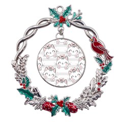 Cat-with-bow-pattern Metal X mas Wreath Holly Leaf Ornament by Salman4z