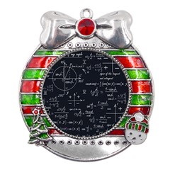 Mathematical-seamless-pattern-with-geometric-shapes-formulas Metal X mas Ribbon With Red Crystal Round Ornament