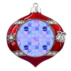 Seamless-pattern-pastel-galaxy-future Metal Snowflake And Bell Red Ornament