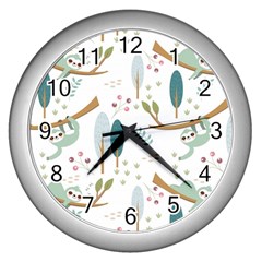 Pattern-sloth-woodland Wall Clock (silver) by Salman4z