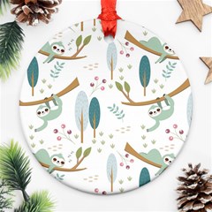 Pattern-sloth-woodland Round Ornament (two Sides) by Salman4z