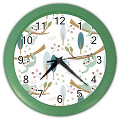 Pattern-sloth-woodland Color Wall Clock by Salman4z