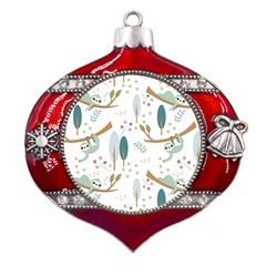 Pattern-sloth-woodland Metal Snowflake And Bell Red Ornament