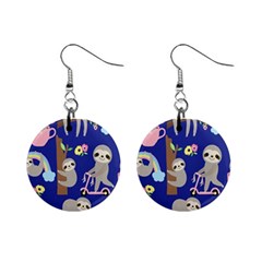 Hand-drawn-cute-sloth-pattern-background Mini Button Earrings by Salman4z