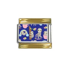 Hand-drawn-cute-sloth-pattern-background Gold Trim Italian Charm (9mm) by Salman4z