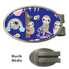 Hand-drawn-cute-sloth-pattern-background Money Clips (oval)  by Salman4z