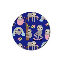 Hand-drawn-cute-sloth-pattern-background Rubber Round Coaster (4 Pack) by Salman4z