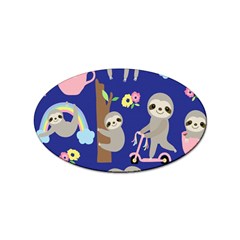 Hand-drawn-cute-sloth-pattern-background Sticker (oval) by Salman4z