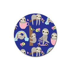 Hand-drawn-cute-sloth-pattern-background Magnet 3  (round) by Salman4z