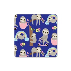 Hand-drawn-cute-sloth-pattern-background Square Magnet by Salman4z