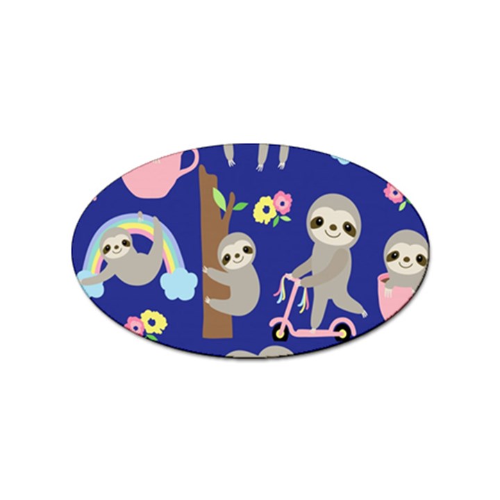 Hand-drawn-cute-sloth-pattern-background Sticker Oval (100 pack)