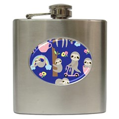 Hand-drawn-cute-sloth-pattern-background Hip Flask (6 Oz) by Salman4z