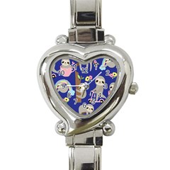 Hand-drawn-cute-sloth-pattern-background Heart Italian Charm Watch by Salman4z