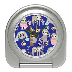 Hand-drawn-cute-sloth-pattern-background Travel Alarm Clock by Salman4z