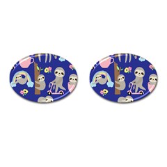 Hand-drawn-cute-sloth-pattern-background Cufflinks (oval) by Salman4z