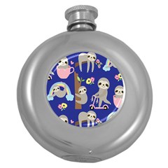 Hand-drawn-cute-sloth-pattern-background Round Hip Flask (5 Oz) by Salman4z