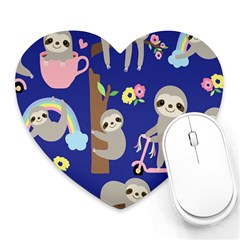 Hand-drawn-cute-sloth-pattern-background Heart Mousepad by Salman4z