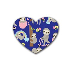 Hand-drawn-cute-sloth-pattern-background Rubber Coaster (heart) by Salman4z