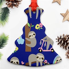 Hand-drawn-cute-sloth-pattern-background Christmas Tree Ornament (two Sides) by Salman4z