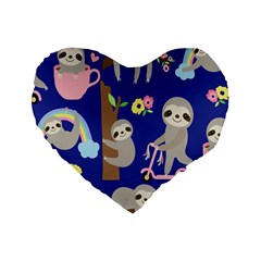 Hand-drawn-cute-sloth-pattern-background Standard 16  Premium Heart Shape Cushions by Salman4z