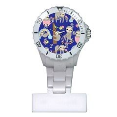 Hand-drawn-cute-sloth-pattern-background Plastic Nurses Watch by Salman4z