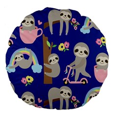 Hand-drawn-cute-sloth-pattern-background Large 18  Premium Flano Round Cushions by Salman4z