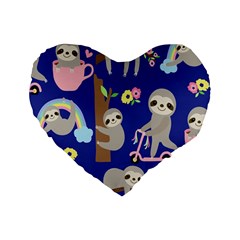 Hand-drawn-cute-sloth-pattern-background Standard 16  Premium Flano Heart Shape Cushions by Salman4z