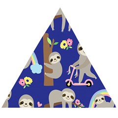 Hand-drawn-cute-sloth-pattern-background Wooden Puzzle Triangle by Salman4z