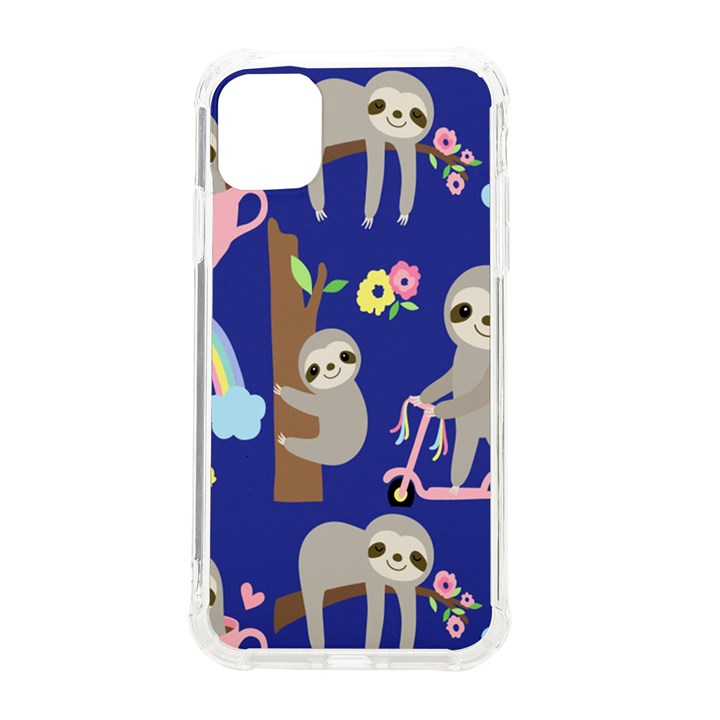 Hand-drawn-cute-sloth-pattern-background iPhone 11 TPU UV Print Case