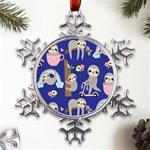 Hand-drawn-cute-sloth-pattern-background Metal Large Snowflake Ornament Front